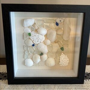 Handmade Framed Seashell & Sea Glass Cluster